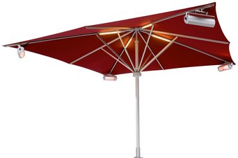 Quadratischer May-Schirm Albatros in rot, ohne Volant, Licht, Heizstrahler